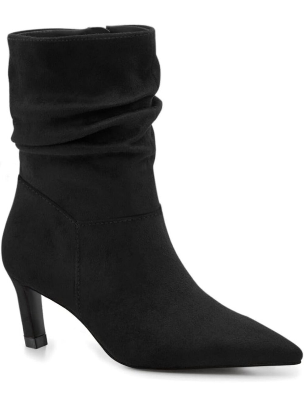 Women's Black Slouch Ankle Boots Kitten Low Heels Pointed Toe Zip Booties